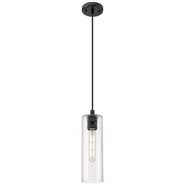 Image 1 Crown Point 4 inch Wide Cord Hung Matte Black Pendant With Clear Shade