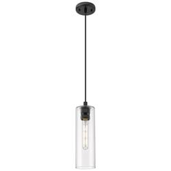 Crown Point 4&quot; Wide Cord Hung Matte Black Pendant With Clear Shade