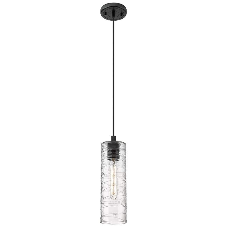 Image 1 Crown Point 4" Wide Cord Hung Matte Black Pendant With Deco Swirl Shad