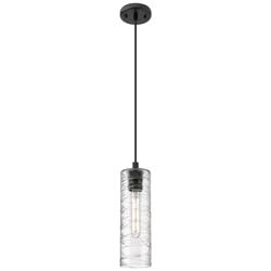 Crown Point 4&quot; Wide Cord Hung Matte Black Pendant With Deco Swirl Shad