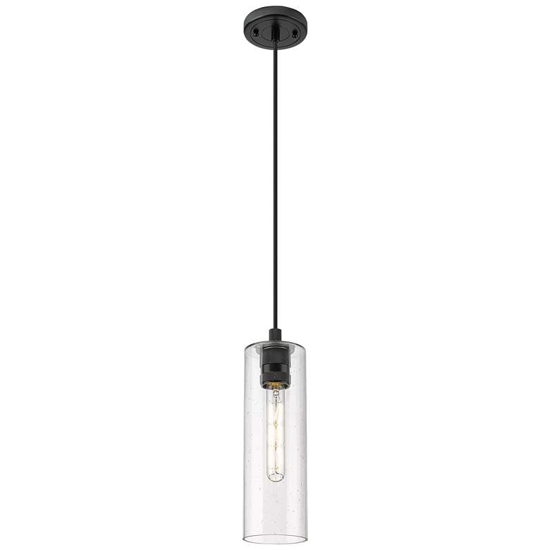 Image 1 Crown Point 4" Wide Cord Hung Matte Black Pendant With Seedy Shade