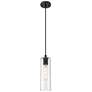 Crown Point 4" Wide Cord Hung Matte Black Pendant With Seedy Shade
