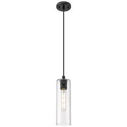 Crown Point 4&quot; Wide Cord Hung Matte Black Pendant With Seedy Shade