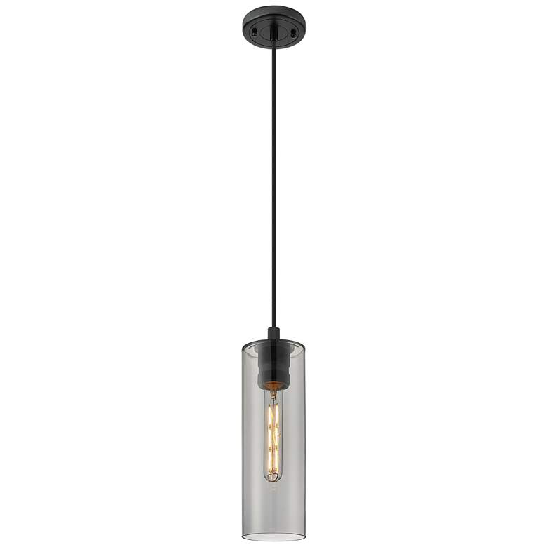 Image 1 Crown Point 4 inch Wide Cord Hung Matte Black Pendant With Smoke Shade