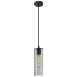 Crown Point 4&quot; Wide Cord Hung Matte Black Pendant With Smoke Shade