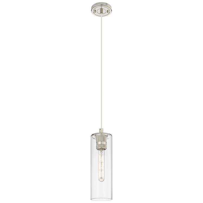 Image 1 Crown Point 4" Wide Cord Hung Polished Nickel Pendant With Clear Shade