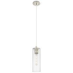 Crown Point 4&quot; Wide Cord Hung Polished Nickel Pendant With Clear Shade