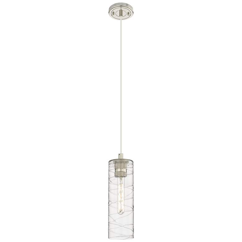Image 1 Crown Point 4" Wide Cord Hung Polished Nickel Pendant With Deco Swirl