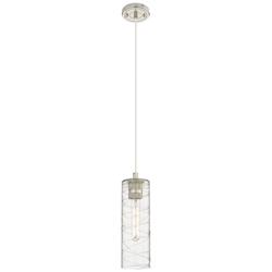 Crown Point 4&quot; Wide Cord Hung Polished Nickel Pendant With Deco Swirl