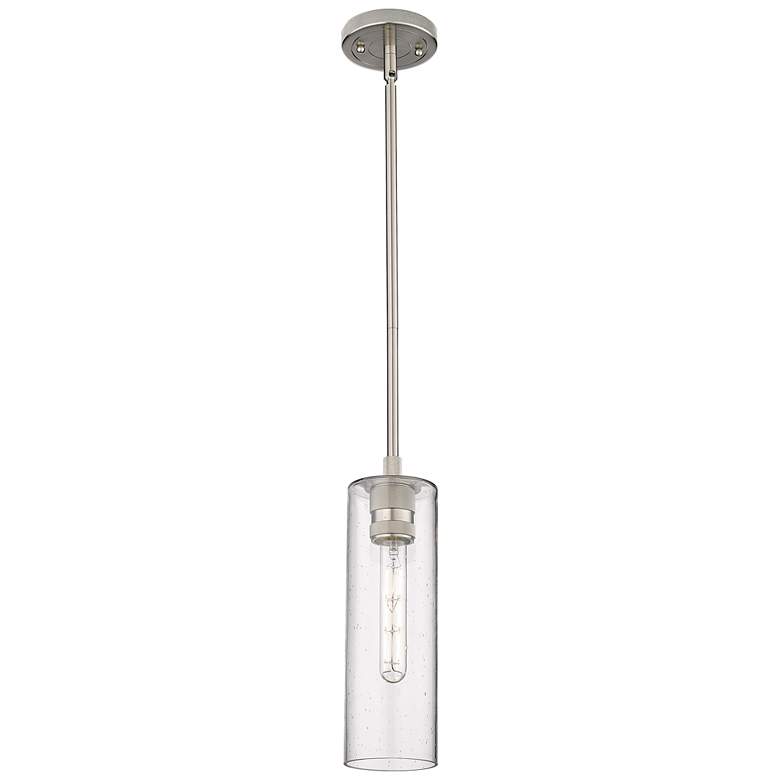 Image 1 Crown Point 4" Wide Cord Hung Polished Nickel Pendant With Seedy Shade