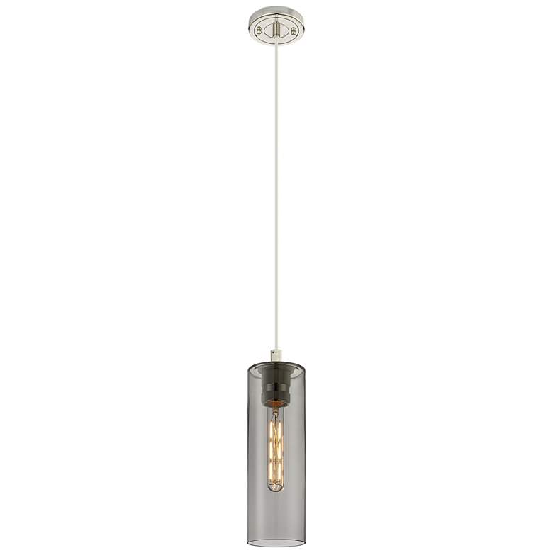 Image 1 Crown Point 4" Wide Cord Hung Polished Nickel Pendant With Smoke Shade
