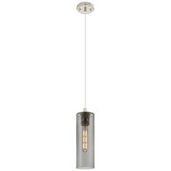 Crown Point 4&quot; Wide Cord Hung Polished Nickel Pendant With Smoke Shade