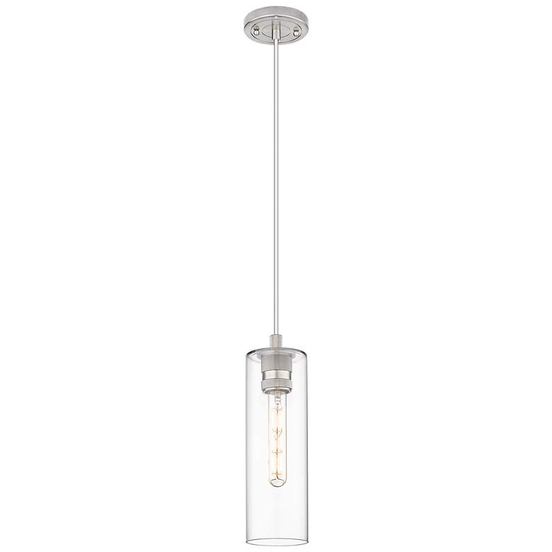 Image 1 Crown Point 4" Wide Cord Hung Satin Nickel Pendant With Clear Shade