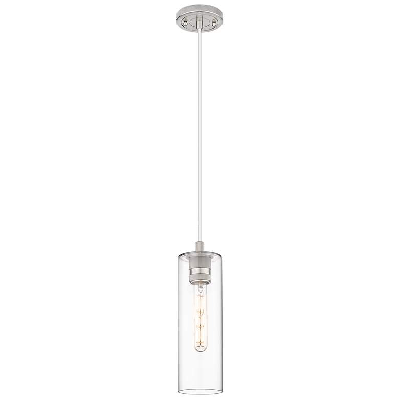 Image 1 Crown Point 4" Wide Cord Hung Satin Nickel Pendant With Clear Shade