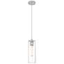 Crown Point 4" Wide Cord Hung Satin Nickel Pendant With Clear Shade