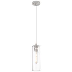 Crown Point 4&quot; Wide Cord Hung Satin Nickel Pendant With Clear Shade