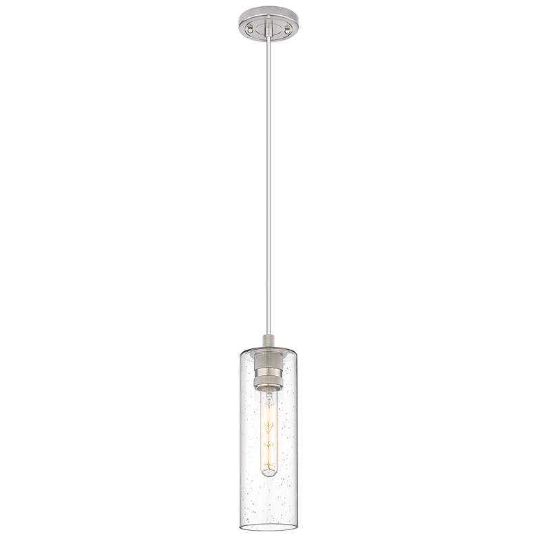 Image 1 Crown Point 4" Wide Cord Hung Satin Nickel Pendant With Seedy Shade