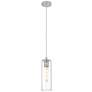 Crown Point 4" Wide Cord Hung Satin Nickel Pendant With Seedy Shade