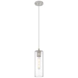 Crown Point 4&quot; Wide Cord Hung Satin Nickel Pendant With Seedy Shade