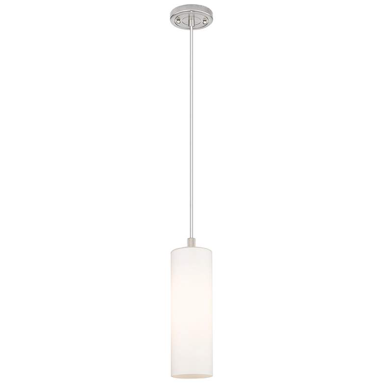Image 1 Crown Point 4 inch Wide Cord Hung Satin Nickel Pendant With White Shade