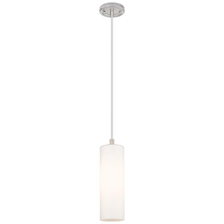 Image 1 Crown Point 4" Wide Cord Hung Satin Nickel Pendant With White Shade