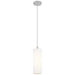 Crown Point 4&quot; Wide Cord Hung Satin Nickel Pendant With White Shade