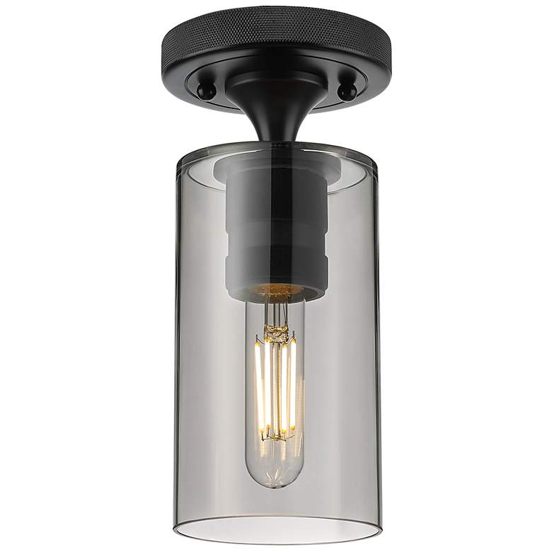 Image 1 Crown Point 4" Wide Matte Black Flush Mount with Smoke Shade