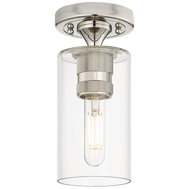Image 1 Crown Point 4" Wide Polished Nickel Flush Mount with Clear Shade