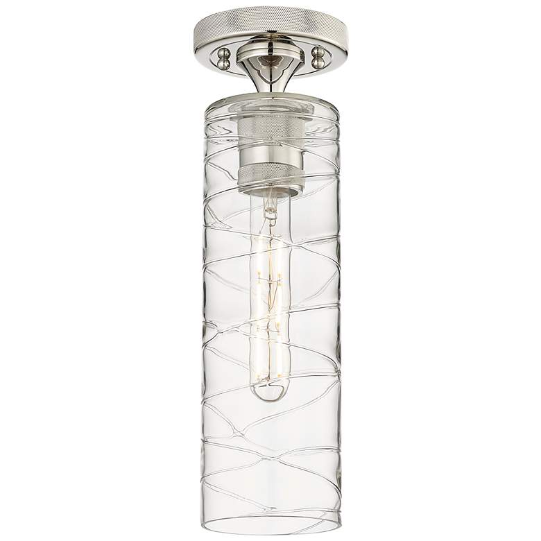 Image 1 Crown Point 4" Wide Polished Nickel Flush Mount with Deco Swirl Shade