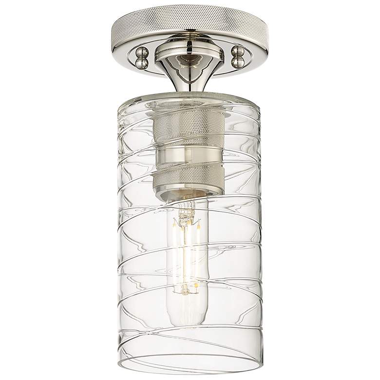 Image 1 Crown Point 4" Wide Polished Nickel Flush Mount with Deco Swirl Shade