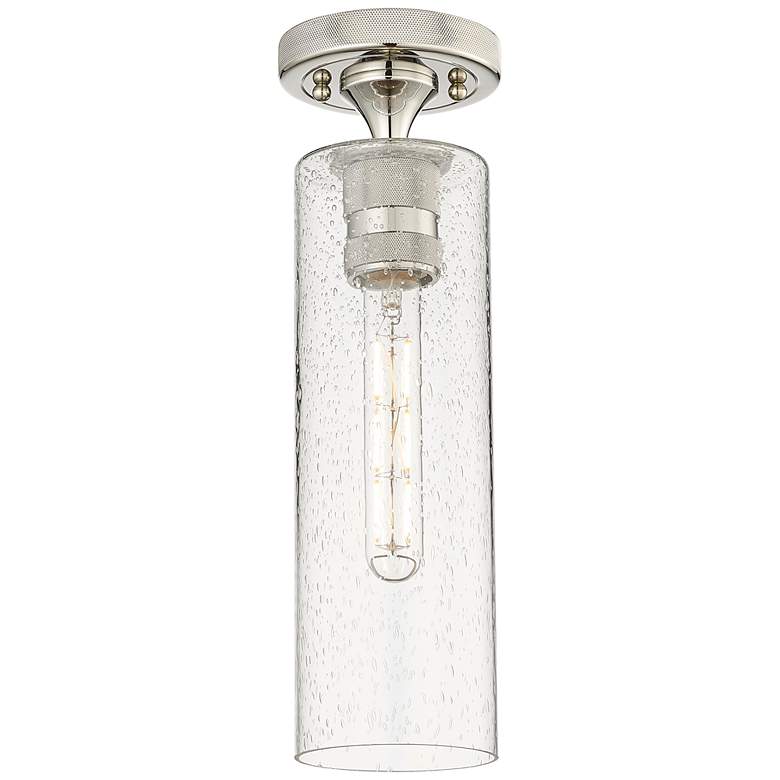 Image 1 Crown Point 4" Wide Polished Nickel Flush Mount with Seedy Shade