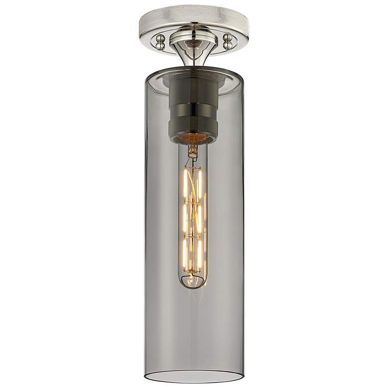 Image 1 Crown Point 4" Wide Polished Nickel Flush Mount with Smoke Shade