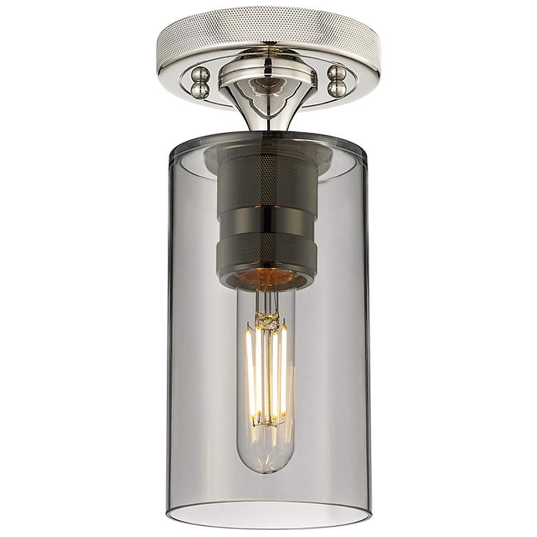 Image 1 Crown Point 4" Wide Polished Nickel Flush Mount with Smoke Shade