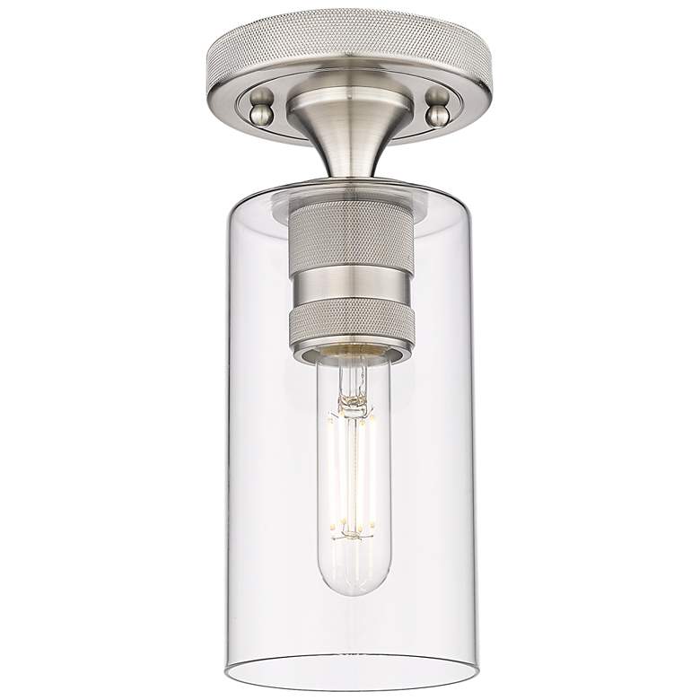 Image 1 Crown Point 4" Wide Satin Nickel Flush Mount with Clear Shade