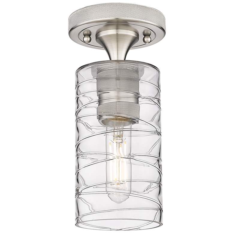 Image 1 Crown Point 4" Wide Satin Nickel Flush Mount with Deco Swirl Shade