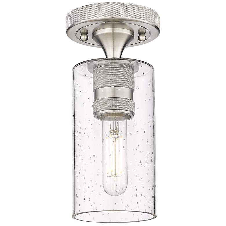 Image 1 Crown Point 4" Wide Satin Nickel Flush Mount with Seedy Shade