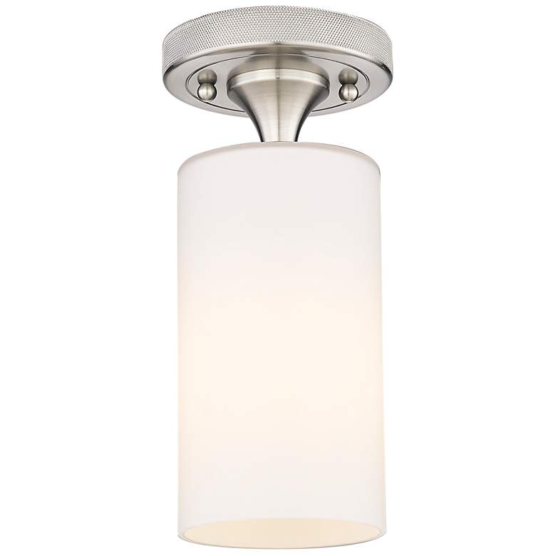 Image 1 Crown Point 4" Wide Satin Nickel Flush Mount with White Shade