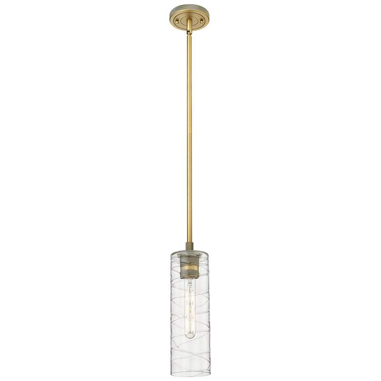 Image 1 Crown Point 4" Wide Stem Hung Brushed Brass Pendant With Deco Swirl Sh