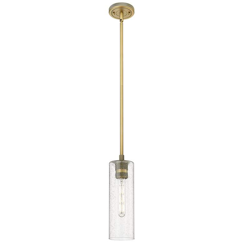 Image 1 Crown Point 4 inch Wide Stem Hung Brushed Brass Pendant With Seedy Shade