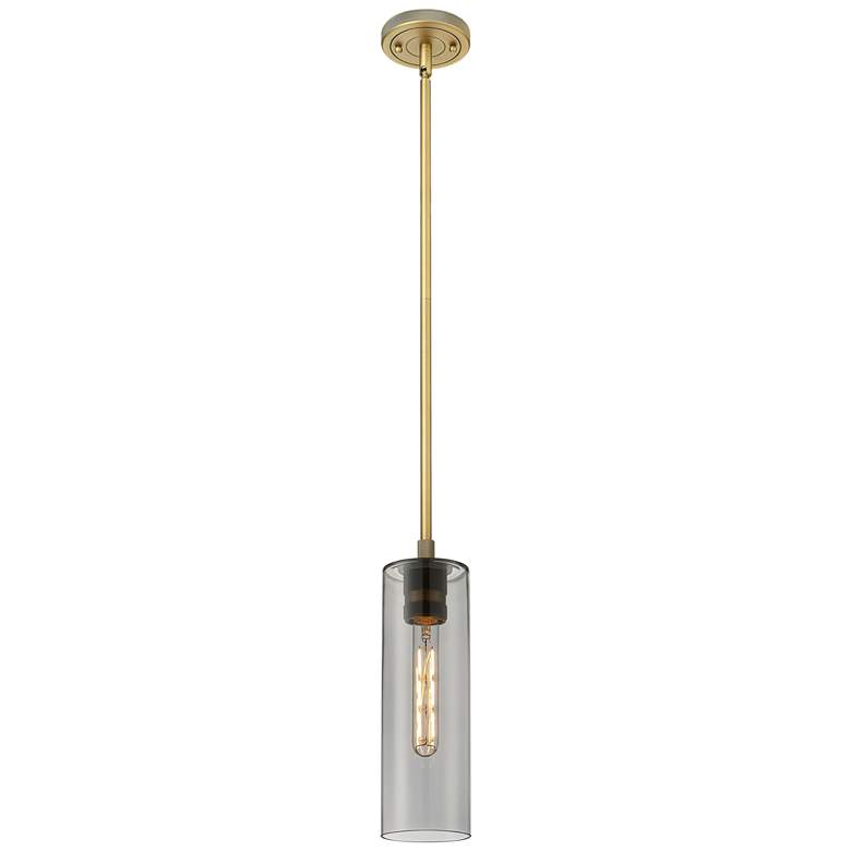 Image 1 Crown Point 4" Wide Stem Hung Brushed Brass Pendant With Smoke Shade