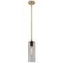 Crown Point 4" Wide Stem Hung Brushed Brass Pendant With Smoke Shade