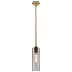 Crown Point 4" Wide Stem Hung Brushed Brass Pendant With Smoke Shade