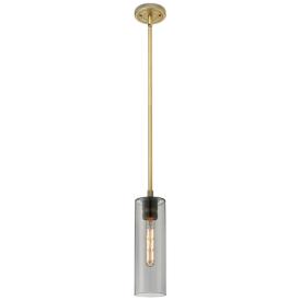 Crown Point 4" Wide Stem Hung Brushed Brass Pendant With Smoke Shade Crown Point 4" Wide Stem Hung Brushed Brass Pendant With Smoke Shade
