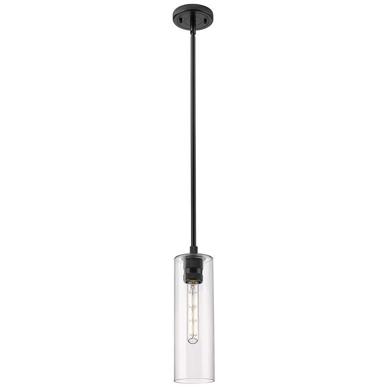 Image 1 Crown Point 4" Wide Stem Hung Matte Black Pendant With Clear Shade