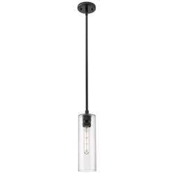 Crown Point 4&quot; Wide Stem Hung Matte Black Pendant With Clear Shade