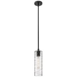 Crown Point 4&quot; Wide Stem Hung Matte Black Pendant With Deco Swirl Shad