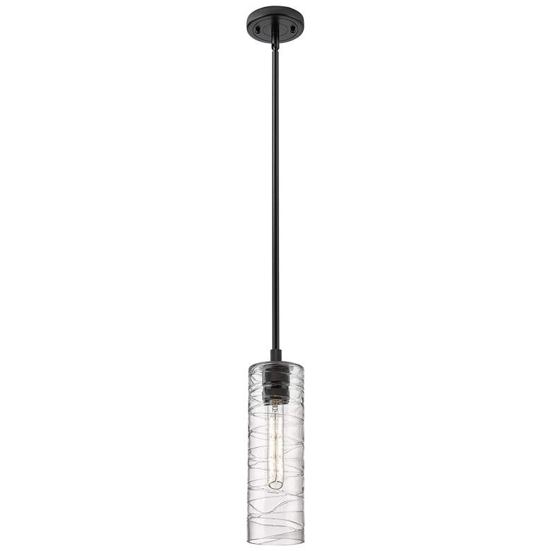 Image 1 Crown Point 4" Wide Stem Hung Matte Black Pendant With Deco Swirl Shad