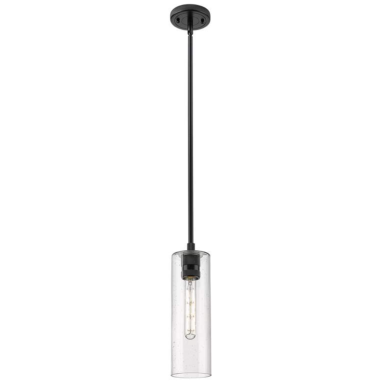 Image 1 Crown Point 4 inch Wide Stem Hung Matte Black Pendant With Seedy Shade