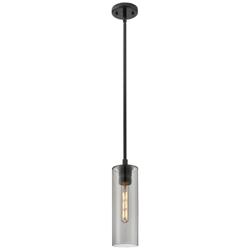 Crown Point 4&quot; Wide Stem Hung Matte Black Pendant With Smoke Shade