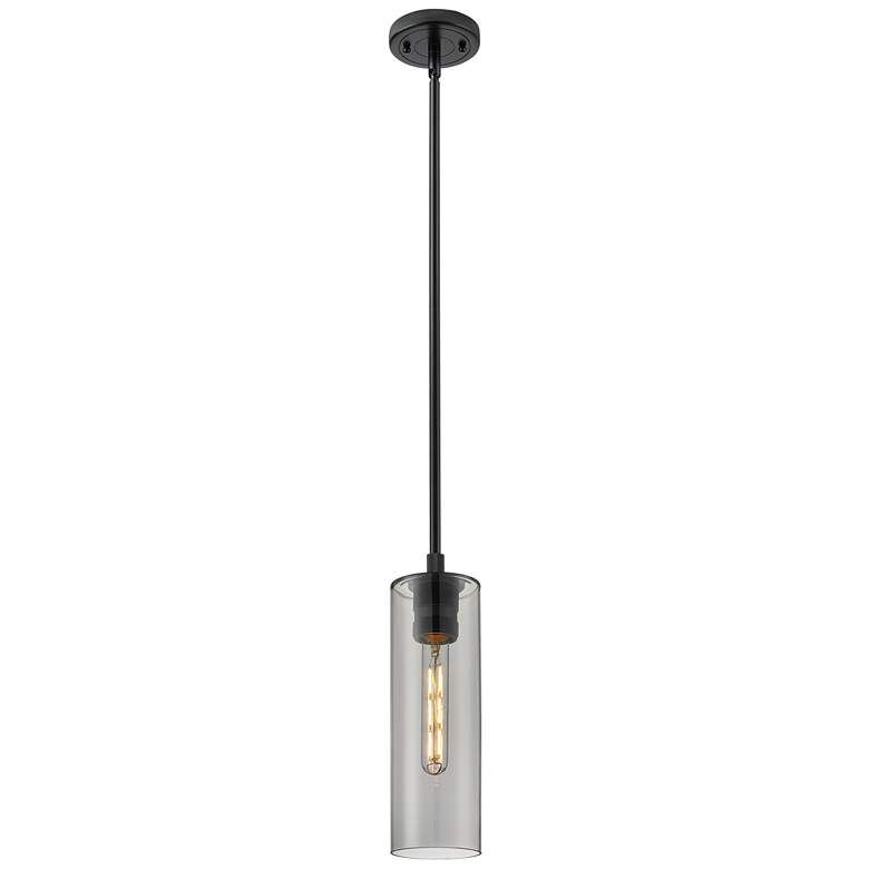 Image 1 Crown Point 4 inch Wide Stem Hung Matte Black Pendant With Smoke Shade